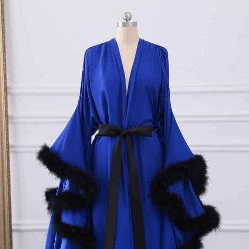 Womens Feather Bridal Robe Wedding Scarf Long Lingerie Robe Nightgown Bathrobe Sleepwear with Belt