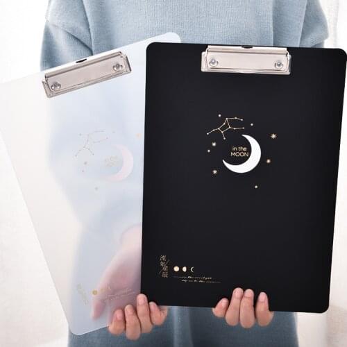 2Pcs PP Material Writing Clip Board Stars Moon Transparent White Black Meeting Minutes Test Paper Flat Board Office School 72400