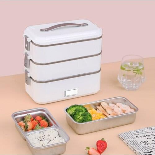 220V Electric Heating Lunch Box Stainless Steel Bento Case Insulation Food Container Double-Layer Storage Lunchbox Household