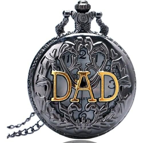 50pcs/lot Black Gold DAD Quartz Pocket Watch Men Father Gift Watches Flip Flop Watch Wholesale