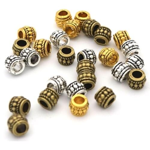 8x6 Tibetan Silver Gold Bronze Color Big Hole Round Wheel Tube Spacer Metal Beads For Jewelry Making Needlework Wholesale Supply