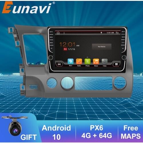 Eunavi 4G+64G 2 DIN IPS Android 10 Car Radio Multimedia Video Player GPS For Honda Civic 2006-2011 2din car pc 9 inch no dvd