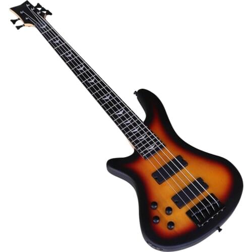Left hand 5 string sunburst color bass guitar 43 inch solid basswood body matte finish electric bass guitar Canada maple neck
