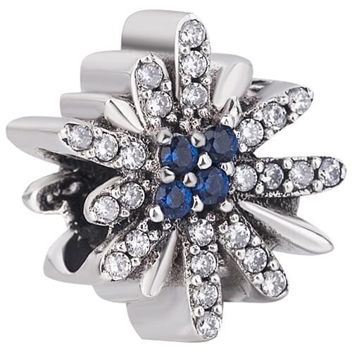 Genuine 925 Sterling Silver Bead Dazzling Fireworks Charm Clear Cz & Blue Crystal Fit Pan Bracelet & Necklace Diy Jewelry