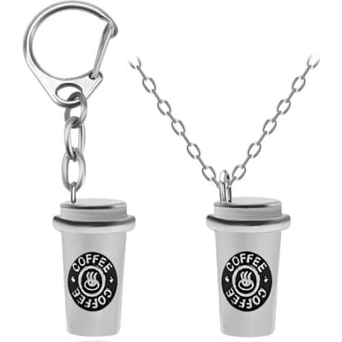 3D Coffee Cup Keychain Pendant Necklace, Caffeine Coffee Gifts, Hand-stamped Keychain Key Charm ,Jewelry Gifts