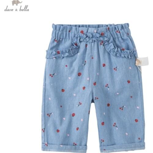 DB17421 dave bella summer baby girls fashion cartoon print pants children calf length kids girl pants infant toddler trousers
