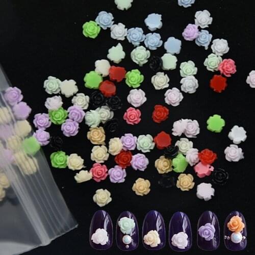 1000pc/bag 6mm Multi-color Resin Rose Nail Art Decorations Acrylic Flowers Supply for Nails 3D Nail Stones Beads Rivet #TR05