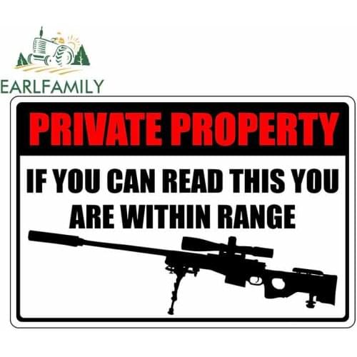 EARLFAMILY 13cm x 8.7cm for Private Property Within Range Sniper Rifle Sign Funny Car Stickers Vinyl Waterproof VAN Accessories