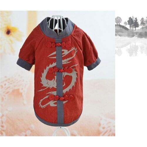 Pet Dog shirt Kung Fu Costume Shirt For Small Medium Cat Embroidered Dragon Pattern Breathable Prints Shirts Skirt