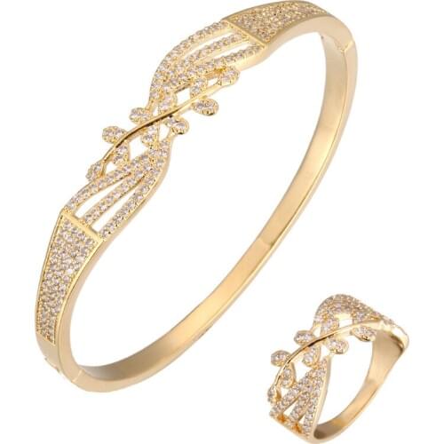 HIBRIDE 2PCS Dubai Bangle Ring Set Fashion Jewelry Sets For Women Wedding Accessories brincos para as mulheres 2020 N-1716