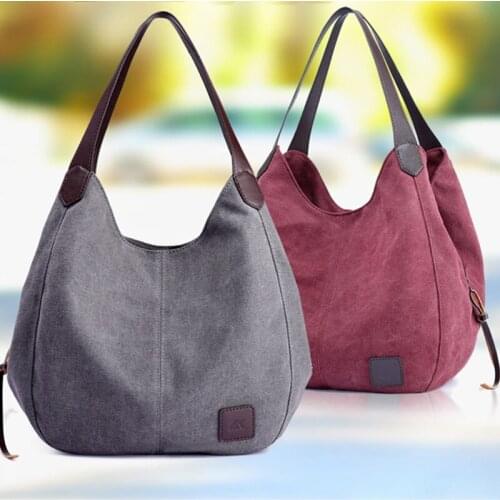 Canvas bag handbag fashion simple shoulder bag handbag multi-compartment leisure bag wristband bag