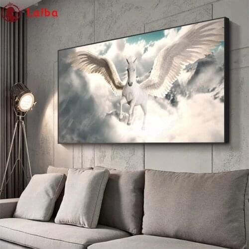 5D Round Diamond Painting Abstract art, horse feathers flying in the sky Sticker Diamond diy Embroidery Home Decoration Mosaic