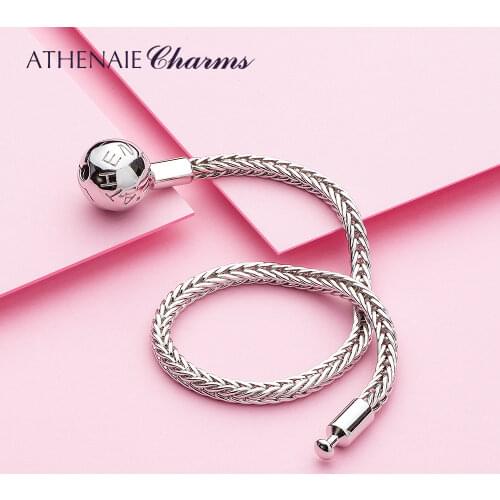 ATHENAIE 925 Sterling Silver Classic Wheat Chain Charms Bracelet with Openable Clasp for trollbeadsBracelets Women/Men Jewelry