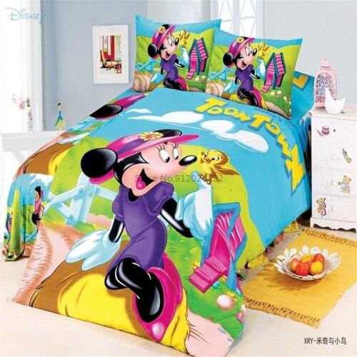 Purple Disney Mickey Mouse Duvet Cover Set Bed Sheet Pillowcase Twin Full Size Cartoon 3d Children Bedding Set for Home Decor