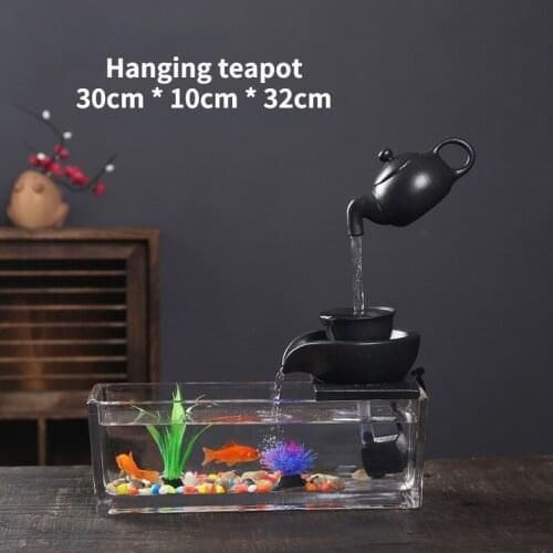 Creative Flowing Water Glass Fish Tank Ornaments Office Circulating Water of Suspended Teapot Living Room Home Decorations