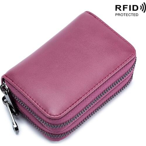 Double Zipper mini Wallet Leather Credit Card Holder For Women RFID Anti Scanning Card Wallet Female Double Zipper Coin Purse