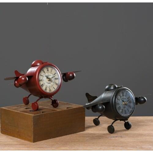 Retro airplane model clocks home clocks creative living room study bedroom clock desk clock desktop ornaments WF