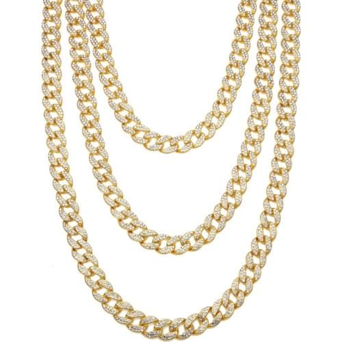 Mens Hip Hop Iced Out Bling Crystal Diamond Cuban Link Chain 18K Gold Silver Plated Necklace Jewelry Gift for Women