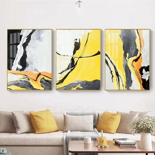 3 Pieces Diy Diamond Painting Cross Stitch Wall Art Abstract Yellow Black And White Irregular Graphics Living Room DecorZP-3242