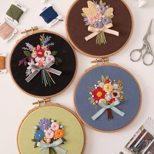 DIY Embroidery Flower Kit With Frame Needlework DIY Sewing Stitch Kit Cross Stitch Sewing Art Handicraft Painting Home Decor