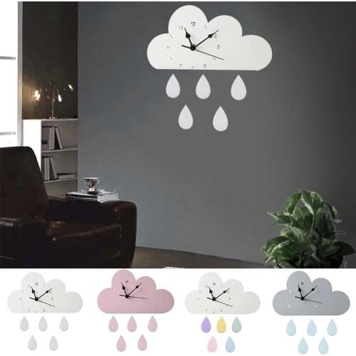 Nordic Style Wooden Cloud Raindrop Shaped Wall Clock Nursery Kids Living Room Bedroom Kids Room Decoration Home Decor