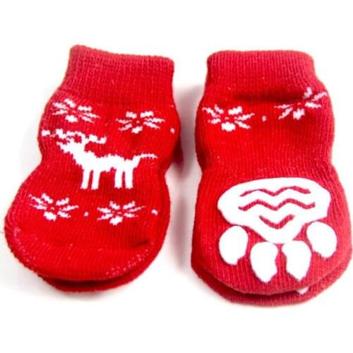 AHUAPET 4Pcs/Set Chihuahua Dog Anti Skid Socks For Cats Socks Dog Chrismas Puppy Socks Dog Lovely Clothes Decoration Supplies F