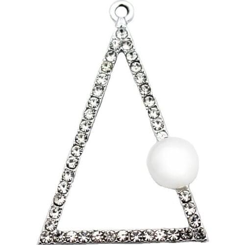 New 20pcs/lot Metal Big Triangle Crystal Silver Dangle Charms Lobster Clasp Charms For Women Earring Necklace Bracelet Jewelry