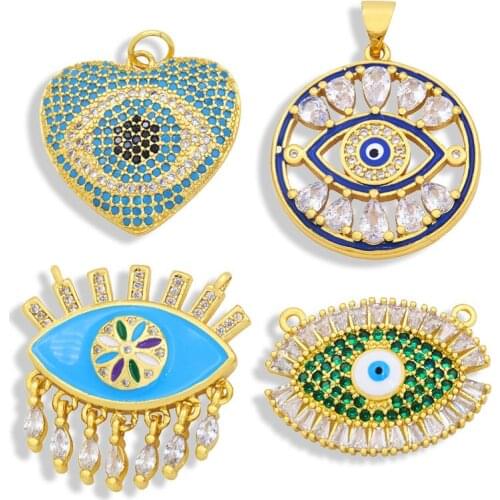 OCESRIO Copper Blue Evil Eye Pendants CZ Enamel Pendants Greek Eye Pendants Turkish Eye Jewelry Making Supplies pdta392