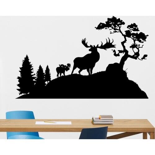 Deers Wall Decal Landscape Tree Decor Nature Vinyl Wall Sticker Home Decoration Office Living Room Window Wall Art Poster Z256