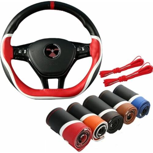 New 38CM Braiding Car Steering Wheel Cover Leather Braid On The Steering Wheel Case Leather Steering Wheel Braid Car Accessories