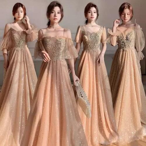 Bridesmaids Dress Illusion Boat-Neck Short A-Line Lace Tulle Spaghetti Straps Floor-Length Vintage Women Wedding Party Gown E467