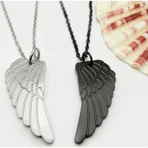 2/PCS Popular Tainless Steel Angel Wings Pendant Necklace Black Feather Long Chain Choker Lover Jewerly Gift For Couple Friends
