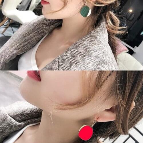 Simple Round Metal Hoop Earrings for Women Korean Matte Circle Temperament Korean Geometric Female Pendant Earrings Bijoux
