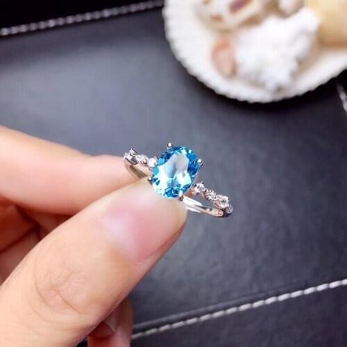 Sale fashion clear sky blue topaz gemstone ring for women real 925 silver natural gem girl birthday gift women silver jewelry