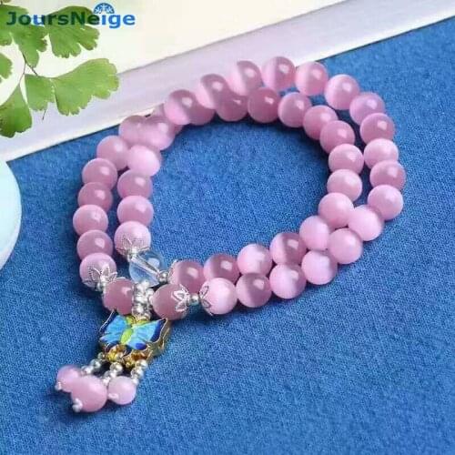 JoursNeige Pink Natural Cat Eye Stone Bracelets Roasted blue butterfly Pendant For Women Girl Bracelet Original Design Jewelry