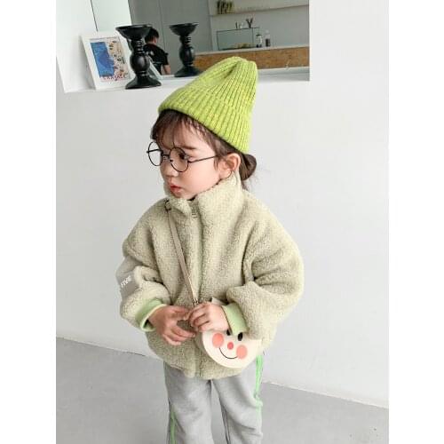 New Arrival Fall Winter Childrens Outerwear Korean Girls Stand Collar Trend Wool Coat Baby Kids Pinkycolor Fleece Jacket X492