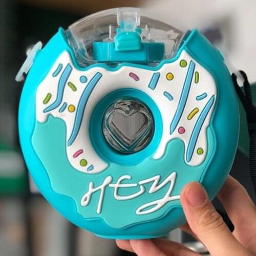 Cute Creative Donuts Rainbow Water Bottle With Silicone Straw For Kids Cup With Shoulder Belt Marca Dragon Plastic Mug Baby Gift