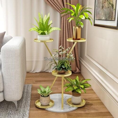 Nordic floor-standing flower shelf racks modern balcony living room multi-layer flower pot rack indoor marble flower pot rack