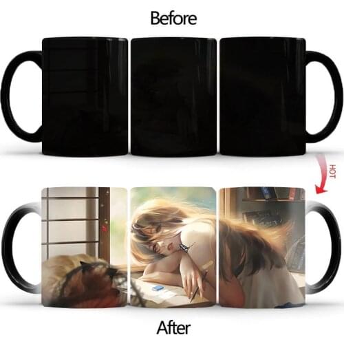 Creative girl on the desk Color Changing Coffee Mug Cup Magic Ceramic Cups Milk Cups Coffee Mugs Drinkware Gift BSKT-023