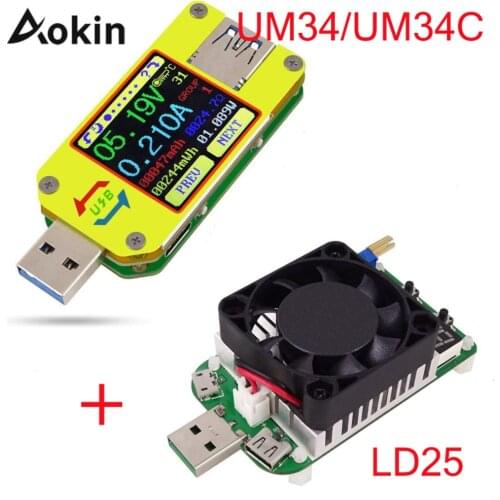 UM34/UM34C For APP USB 3.0 Type-C DC Voltmeter ammeter voltage current meter battery charge measure cable resistance Tester