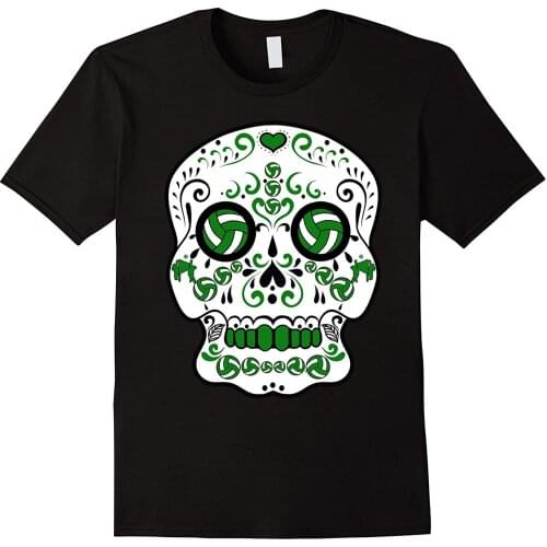Unique Green and White Volleyball Sugar Sports Skull T-Shirt. Summer Cotton O-Neck Short Sleeve Mens T Shirt New S-3XL