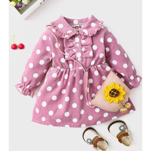Winter Fall Newborn Baby Girl Corduroy Long Sleeve Tie Dye Dress Button Clothes Children Kids saida de maternidade recem nascido