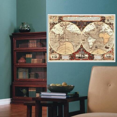 60x90cm Creative Vintage World Latin Map Home Office Wall Decor Map HD Canvas Spray Painting