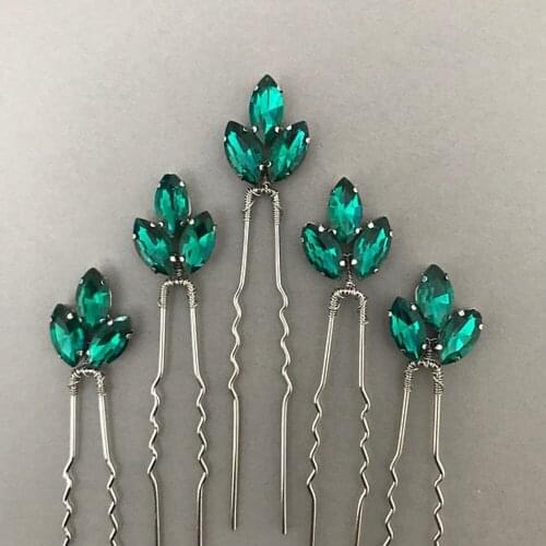 Crystal Hair Clip Green Rhinestone Wedding Hair Accessories for Bridal Handmade Headpiece Women Bride Hair Ornaments Jewelry