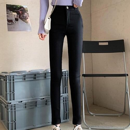 Women Solid Color Slim Pants High Waist Bottoms Pockets Skinny Pencil Skin-friendly Trousers Lightweight Streetwear