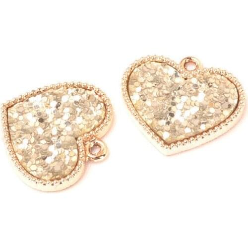 10 PCS 21*20mm Fashion Style Alloy Gold Heart Rhinestone Pendant Charm For Jewelry Accessories