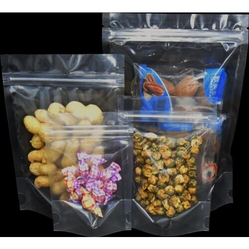 100pcs/lot Multi-size Plastic Clear Stand Up Food Package Bags Top Zipper Ziplock Snacks Candys Nuts Self Seal Storage Pouch