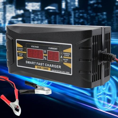 Full Automatic Car Battery Charger Smart Fast Power Charging LCD Display 12V 6A Lead Acid Battery-chargers 150V-250V US EU Plug
