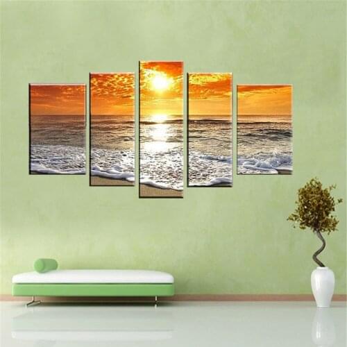 5 Pieces Wall Art Canvas Painting Seascape Sunset Glow Sunset glow Poster Modern Bedroom Decoration Live Home Frame Pictures