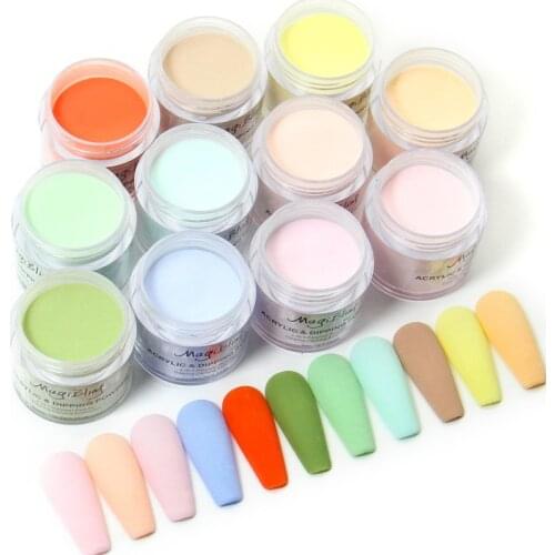 12pcs Light Color Acrylic Powder Nail Extension Design Powders Engraving 3D Pattern Dust Nails Crystal Manicure Art Decorations